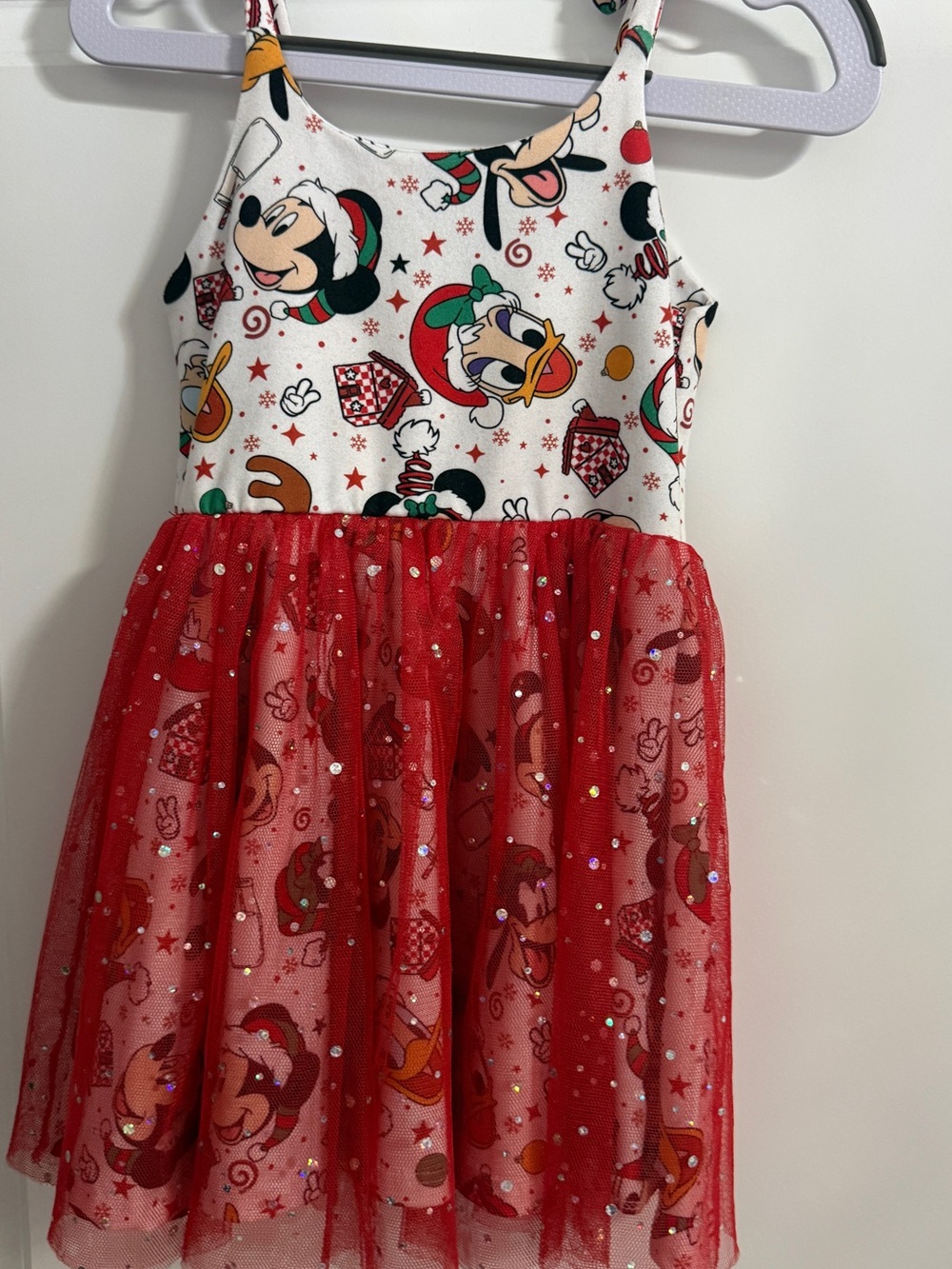 New Disney Girls' Red Holiday Character Tulle Dress Minnie Mouse